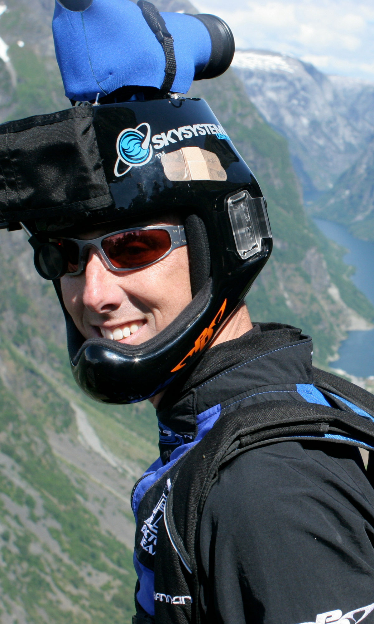 Shannon Pilcher in skydiving gear about to make a jump